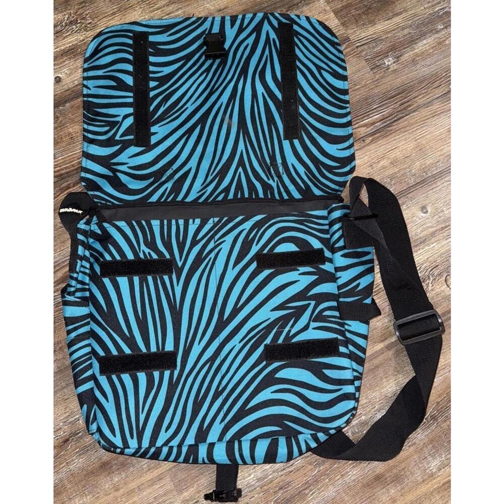 Yak Pak Turquoise& Black Zebra Print Laptop Book Bag Travel Shoulder Strap Bag - Picture 3 of 10